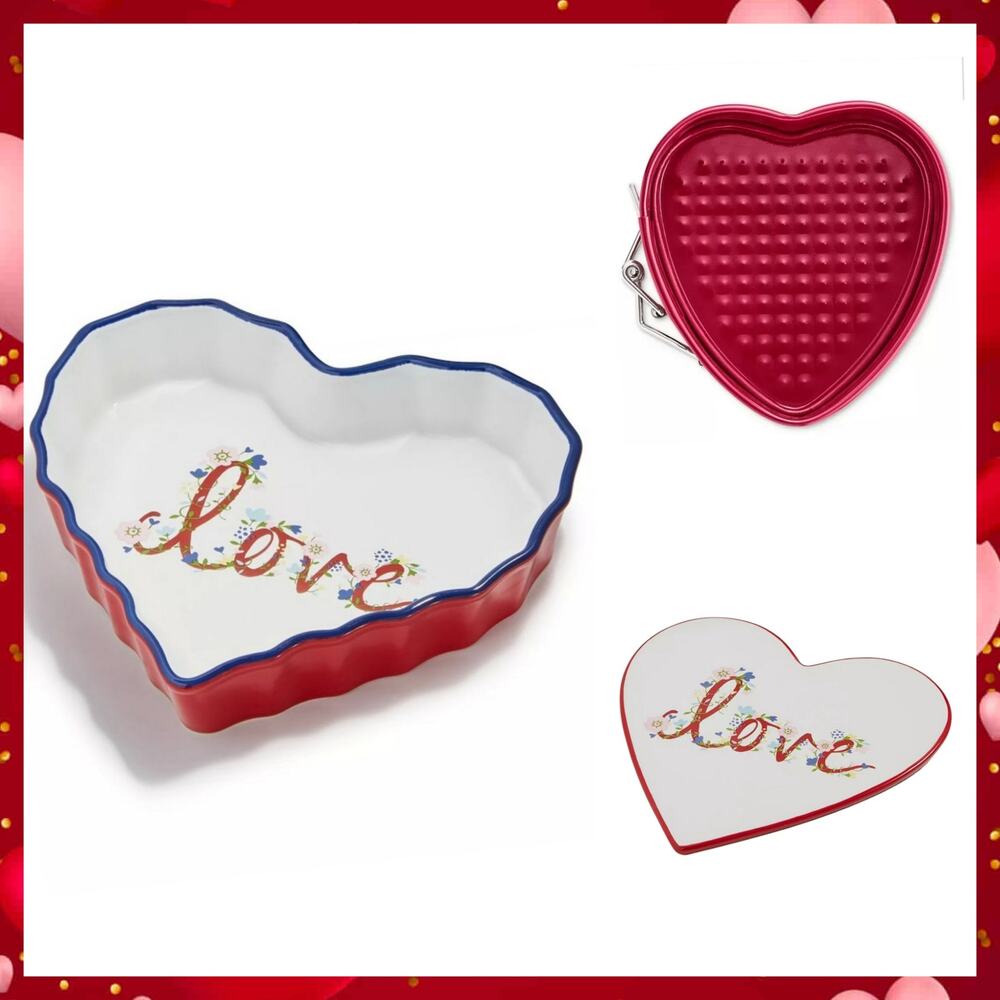 MARTHA STEWART VALENTINE COLLECTION HEART BAKING DISH, TRIVET, & NON STICK PAN